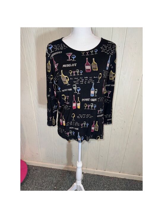 Jess &  Jane Tops - Jess & Jane Black Wine Print Long Sleeve Shirt Large